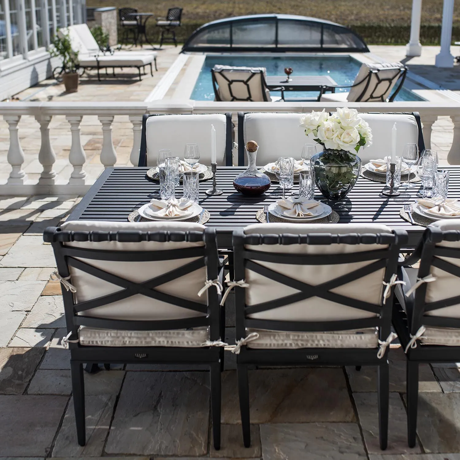 Matgrupp Utomhus 6 stolar Svart Aluminium - Napoli 213cm