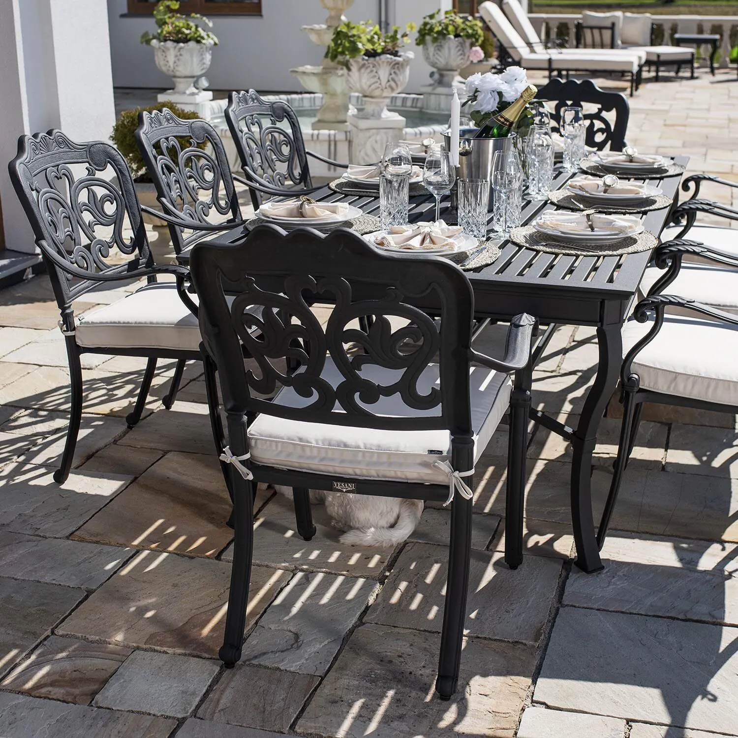 Matgrupp Utomhus 8 Stolar Svart Aluminium - Lugano 213cm