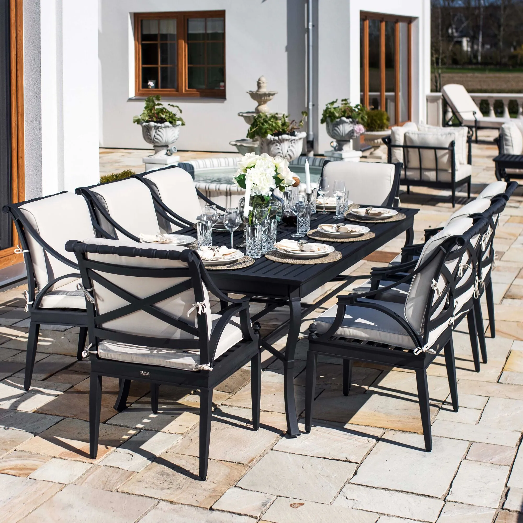 Matgrupp Utomhus 8 stolar Svart Aluminium - Napoli 213cm