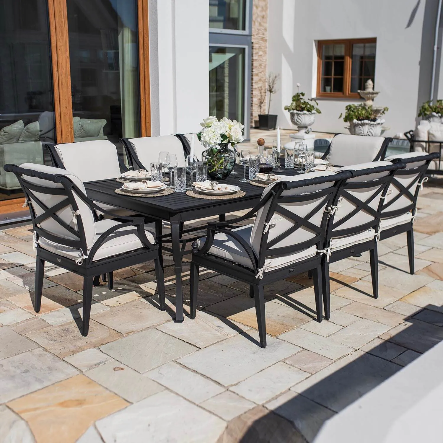 Matgrupp Utomhus 8 stolar Svart Aluminium - Napoli 213cm