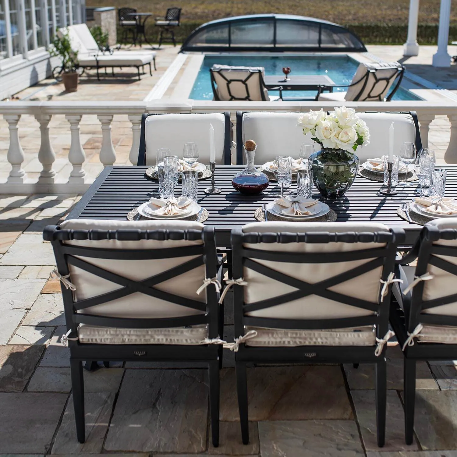 Matgrupp Utomhus 8 stolar Svart Aluminium - Napoli 213cm