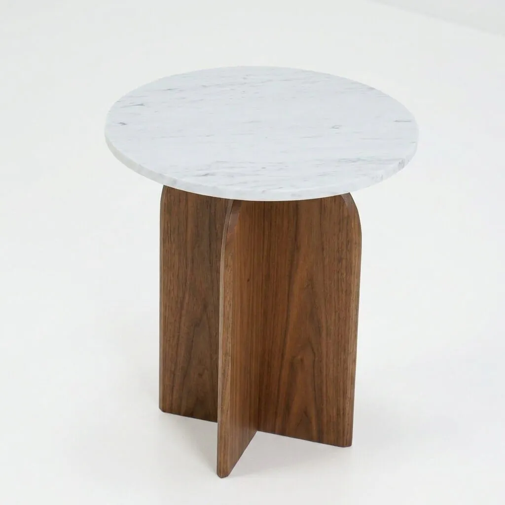 Sidobord Ø50cm Valnöt/Vit Marmor - Matisse