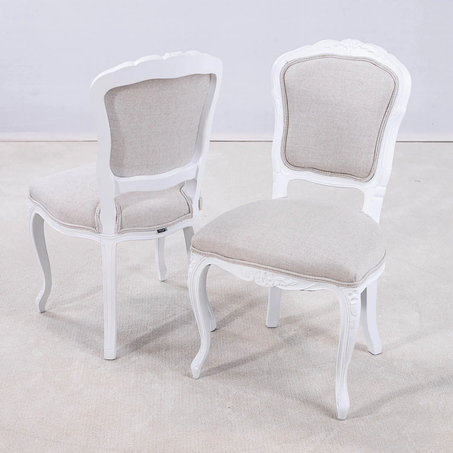 2-Pack Antik Matstol Drottningholm Vit Massiv Ek
