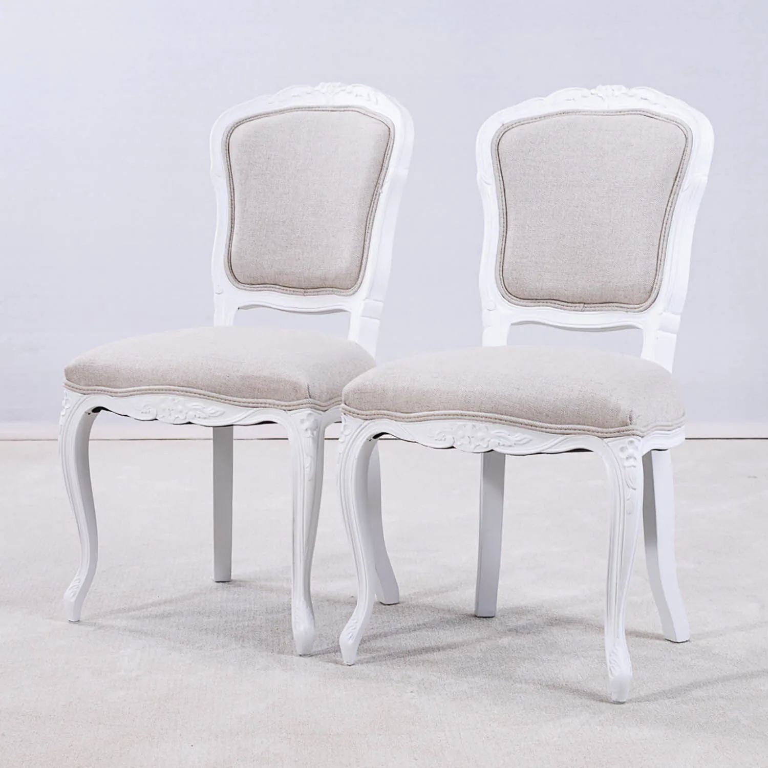 2-Pack Antik Matstol Drottningholm Vit Massiv Ek