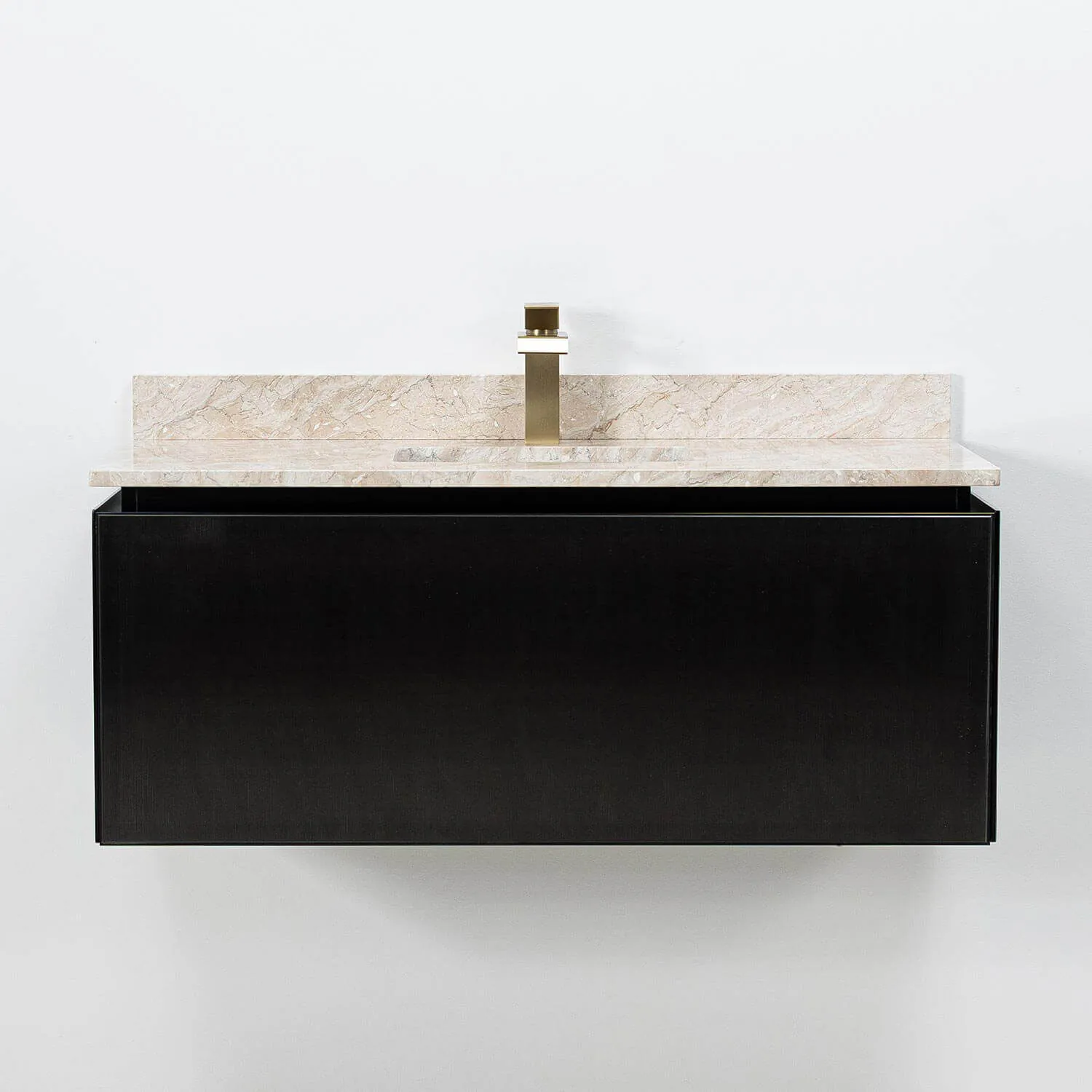 Badrumskommod Svart Valnöt 100cm Beige Marmor - Dallas