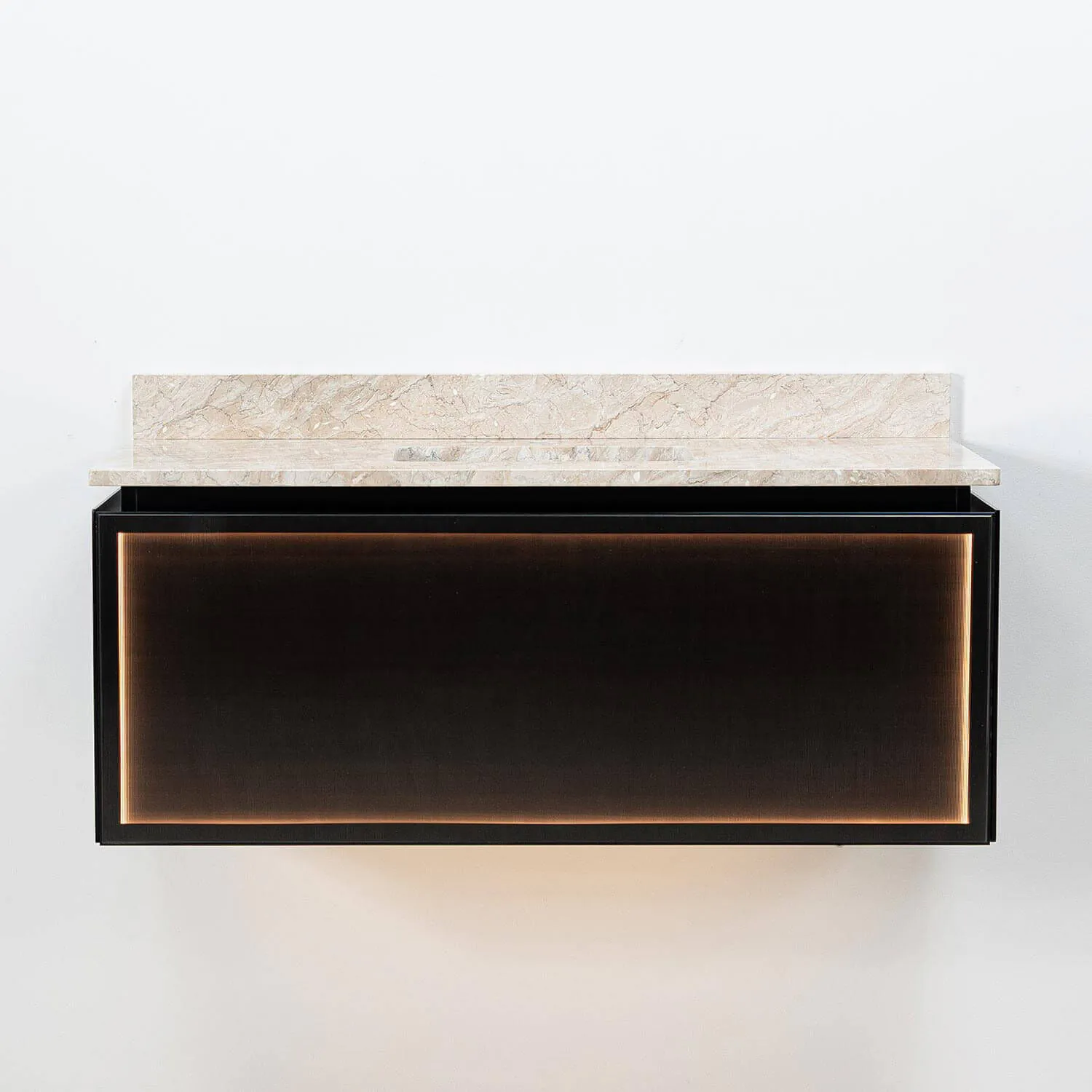 Badrumskommod Svart Valnöt 100cm Beige Marmor - Dallas