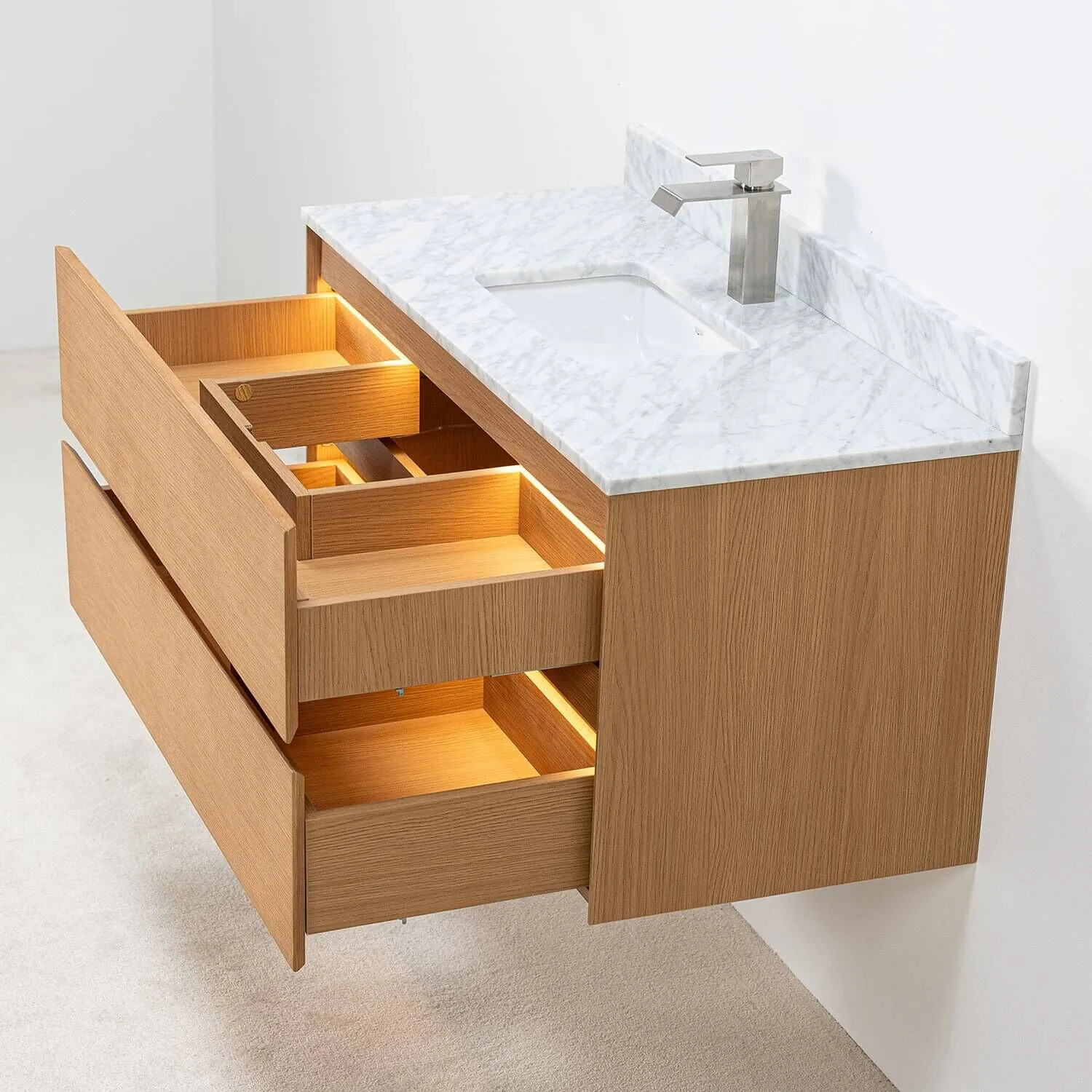 Badrumskommod Ek 100cm Vit Marmor - Marstrand
