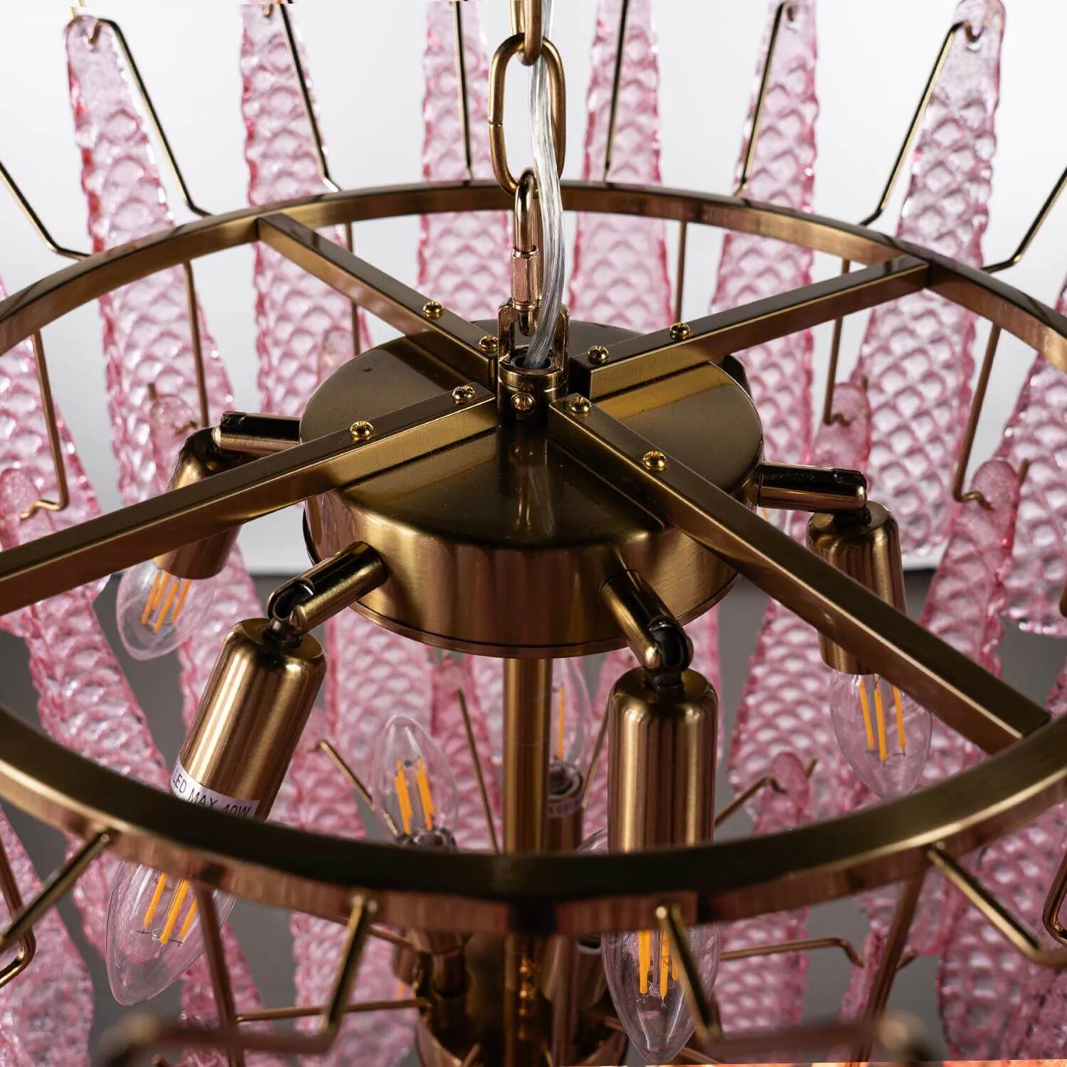 Kristallkrona Ø61xH75cm Mässing/Rosa - Neapel