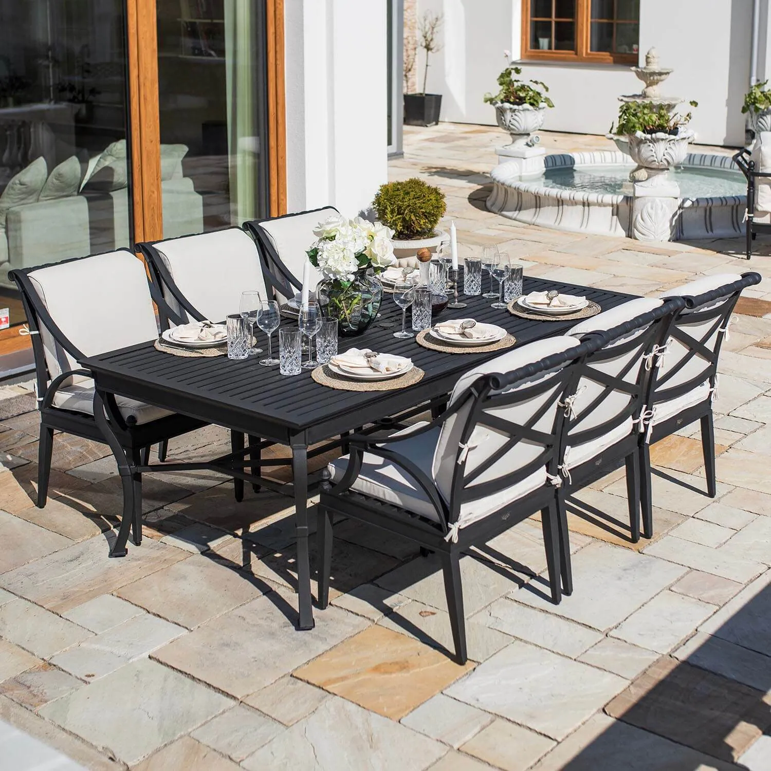 Matgrupp Utomhus 6 stolar Svart Aluminium - Napoli 213cm
