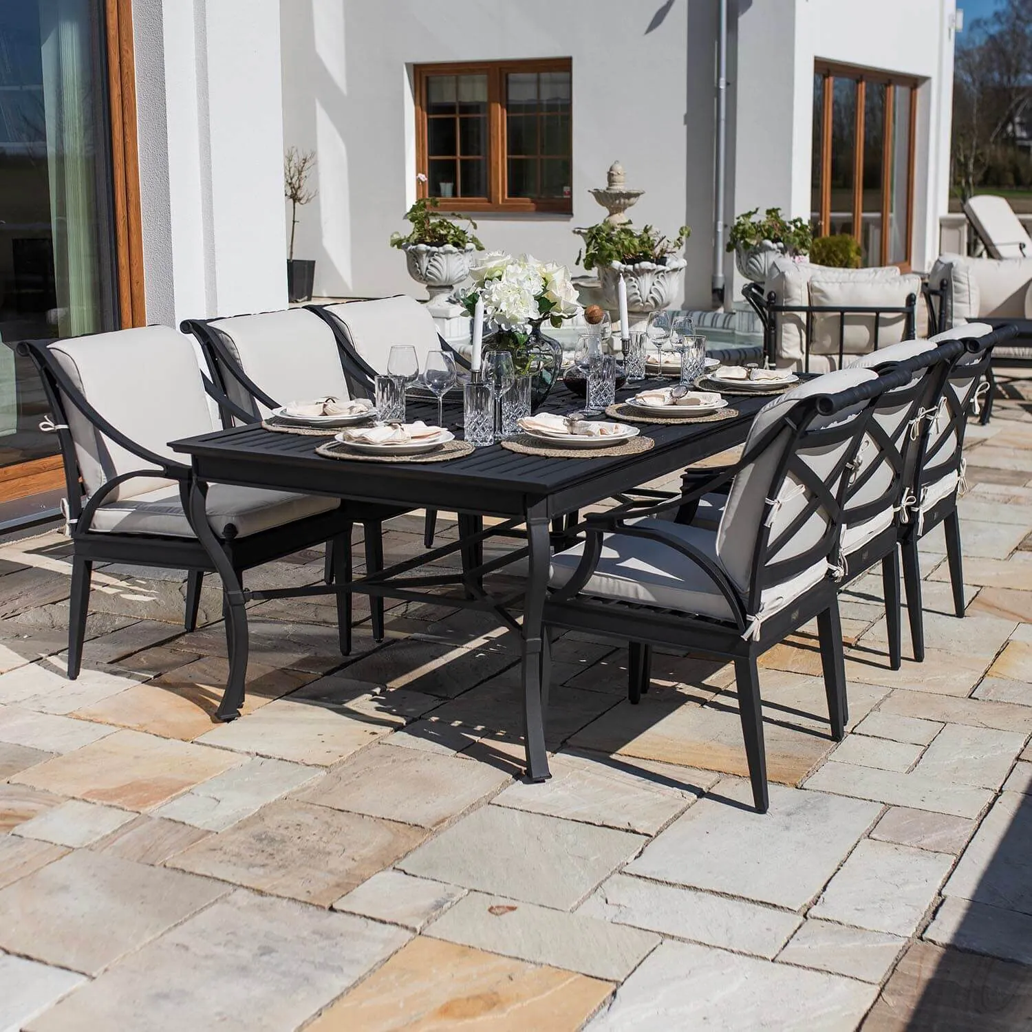 Matgrupp Utomhus 6 stolar Svart Aluminium - Napoli 213cm