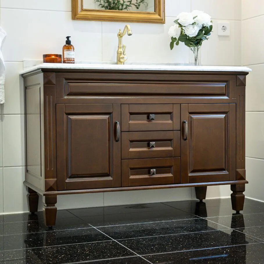 Kommod Badrum 120cm Nashville Mörkbrun - Vit Marmor