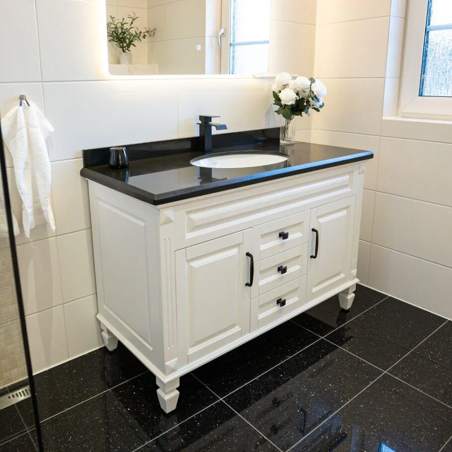 Kommod Badrum 120cm Nashville Vit - Svart Granit