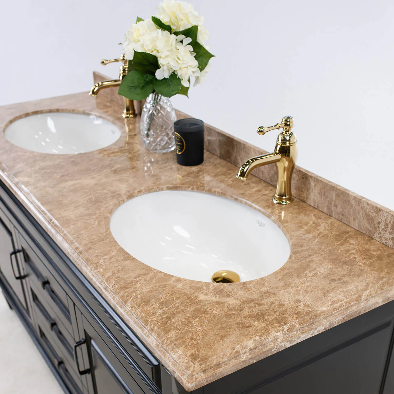 Dubbelhandfat Kommod 160cm Nashville Svart - Beige Marmor