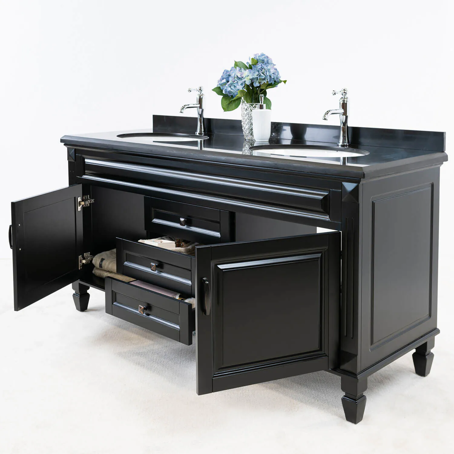 Dubbelhandfat Kommod 160cm Nashville Svart - Svart Granit