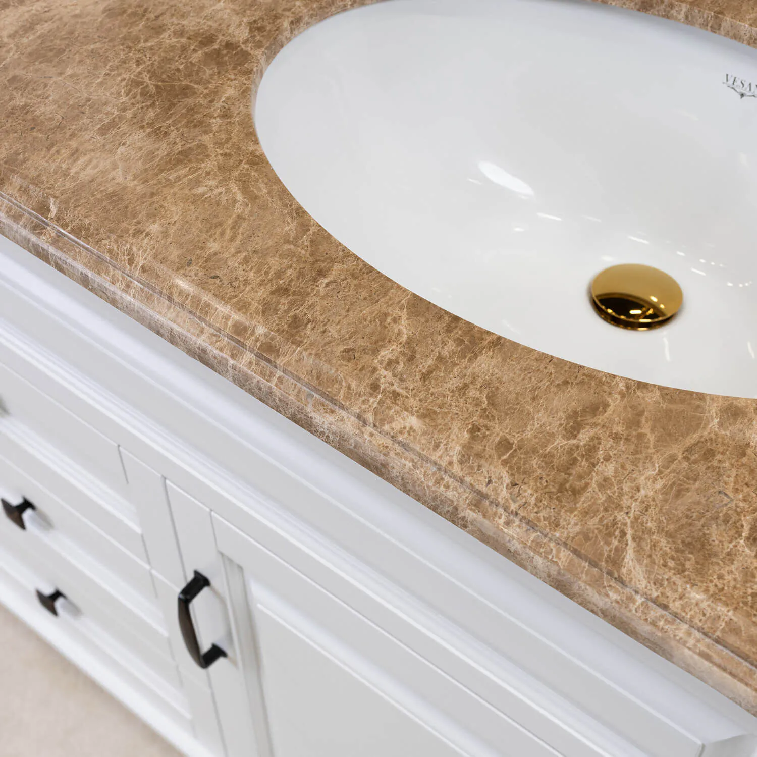 Dubbelhandfat Kommod 160cm Nashville Vit - Beige Marmor