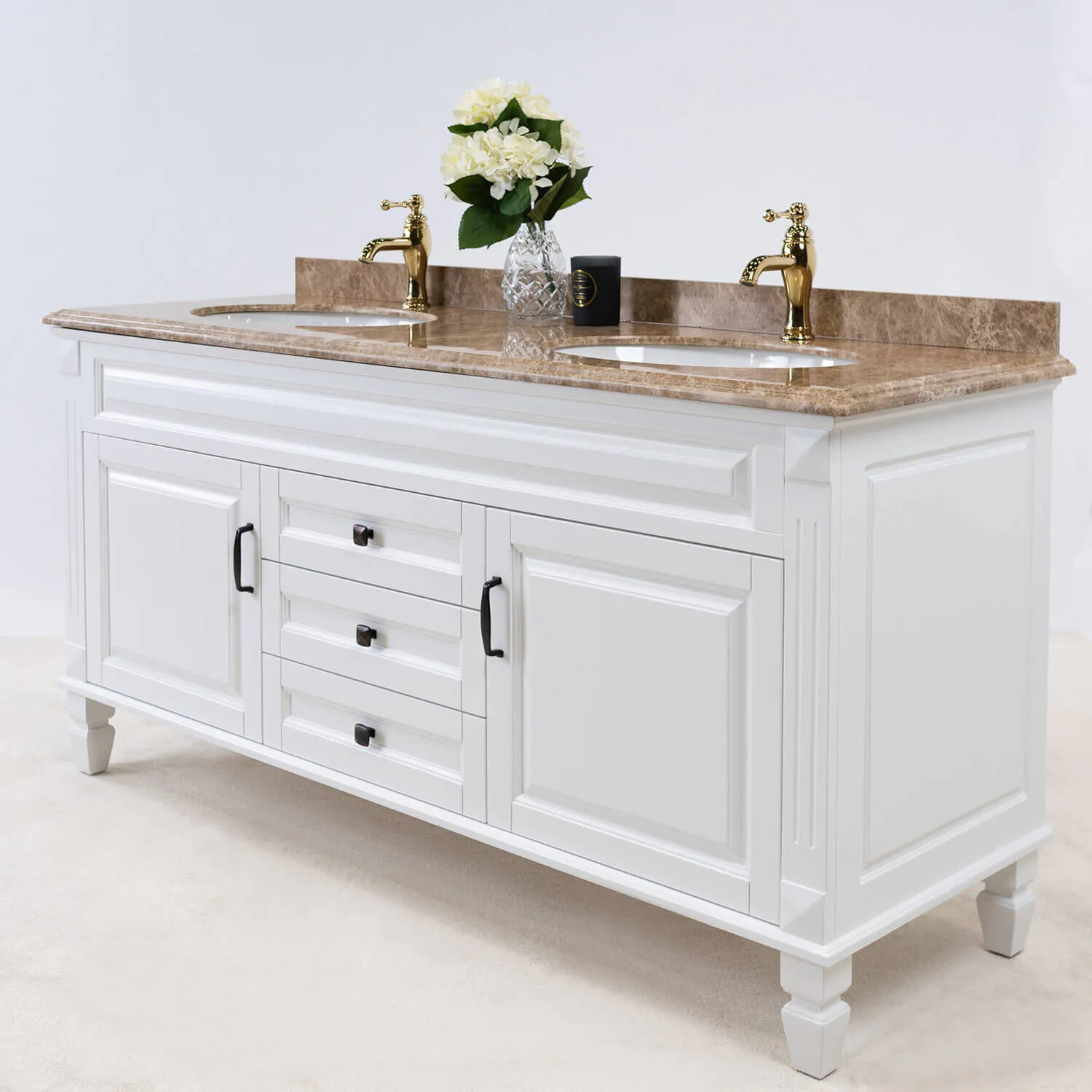 Dubbelhandfat Kommod 160cm Nashville Vit - Beige Marmor