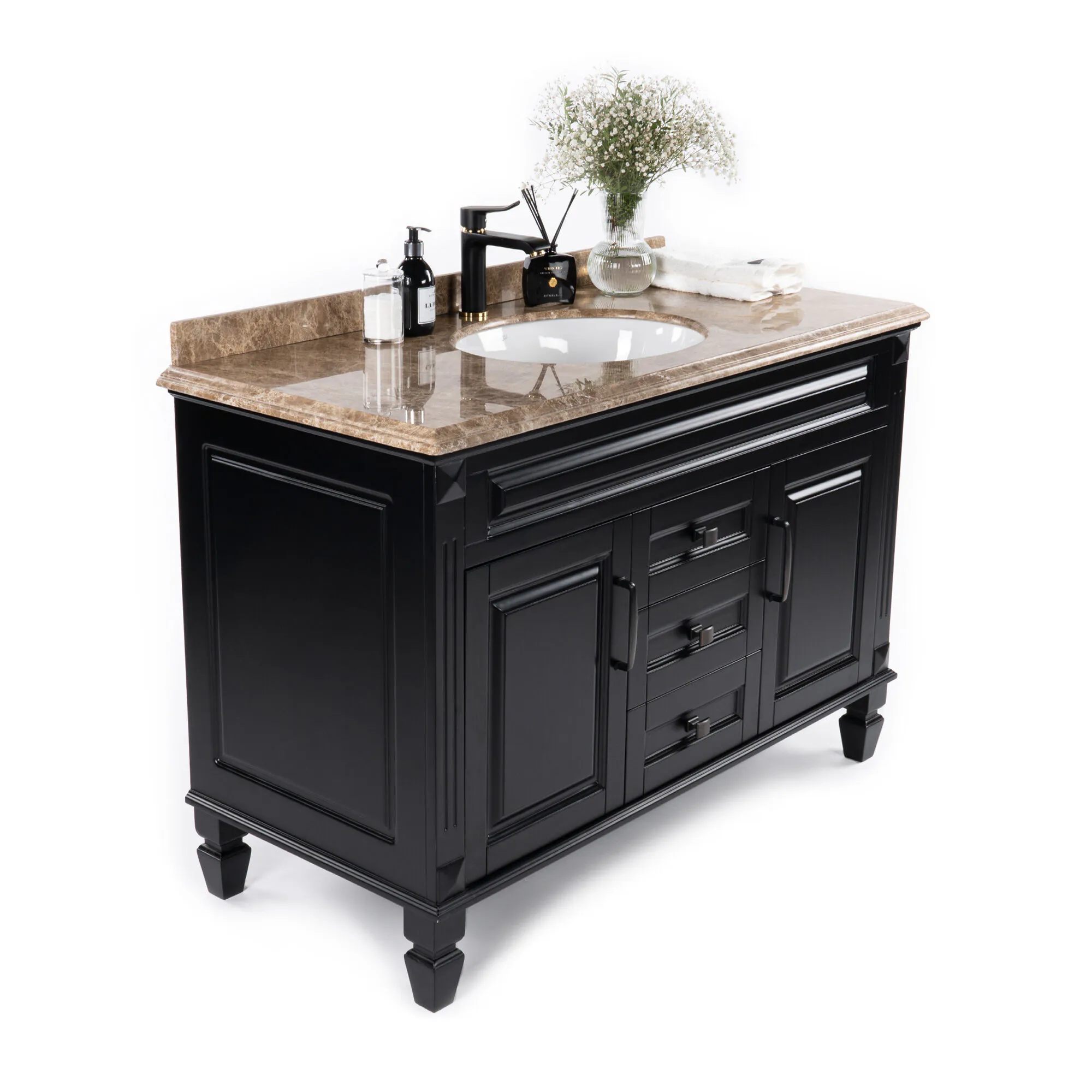 Kommod Badrum 120cm Nashville Svart - Beige Marmor