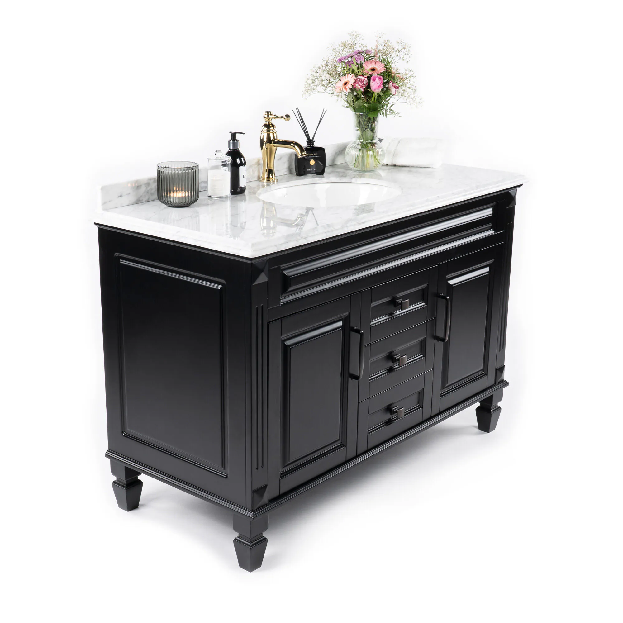 Kommod Badrum 120cm Nashville Svart - Vit Marmor