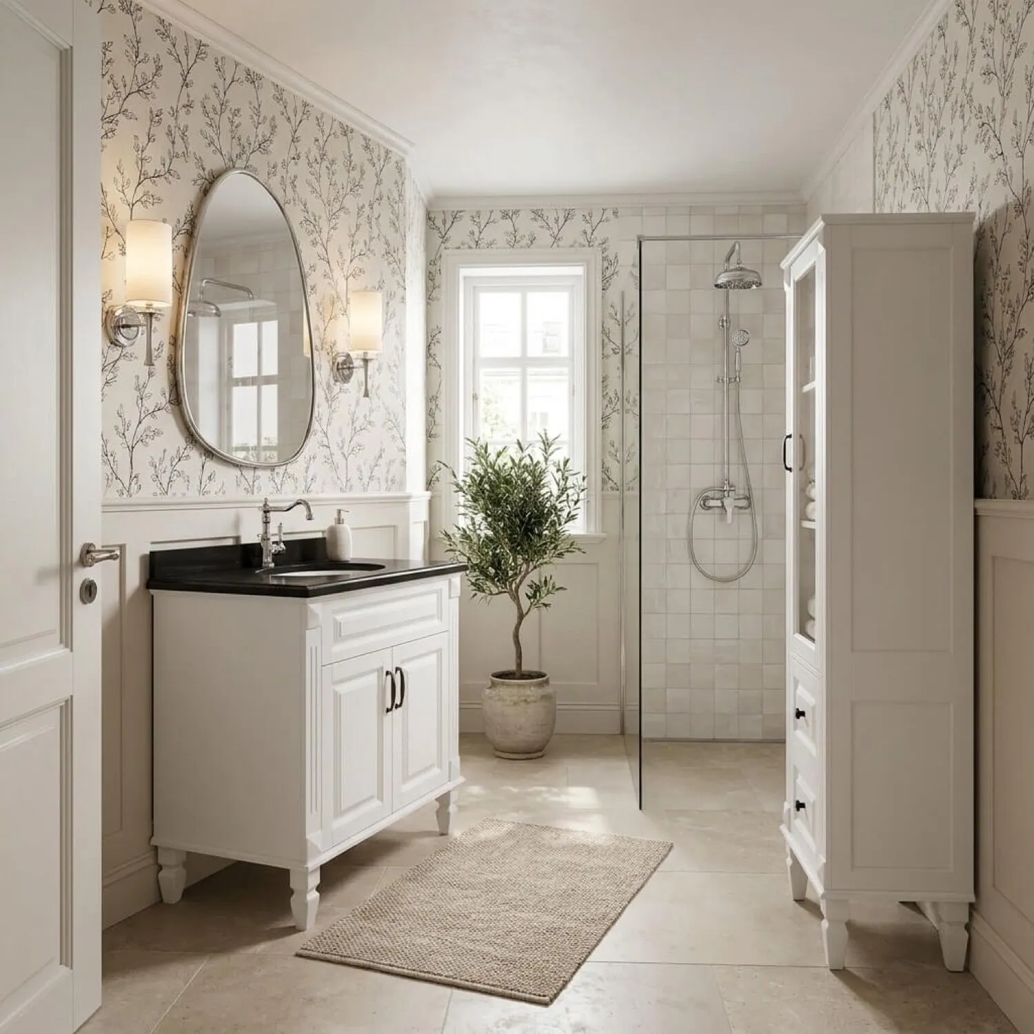 Kommod Badrum 80cm Nashville Vit - Svart Granit