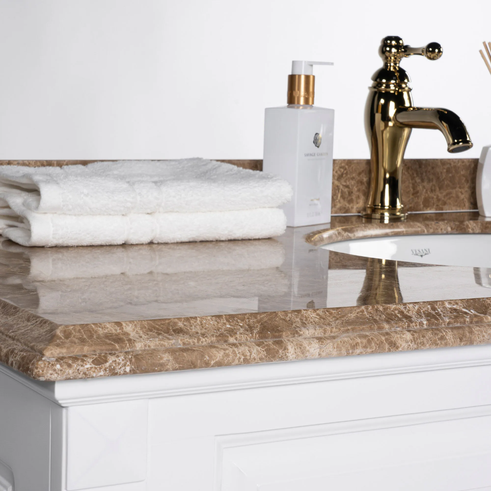 Kommod Badrum 120cm Nashville Vit - Beige Marmor