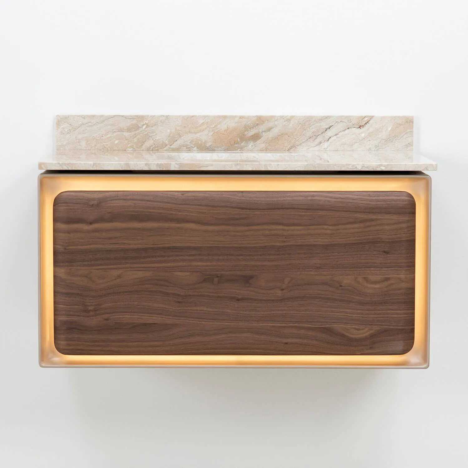 Badrumskommod Valnöt 80cm Beige Marmor - Oregon
