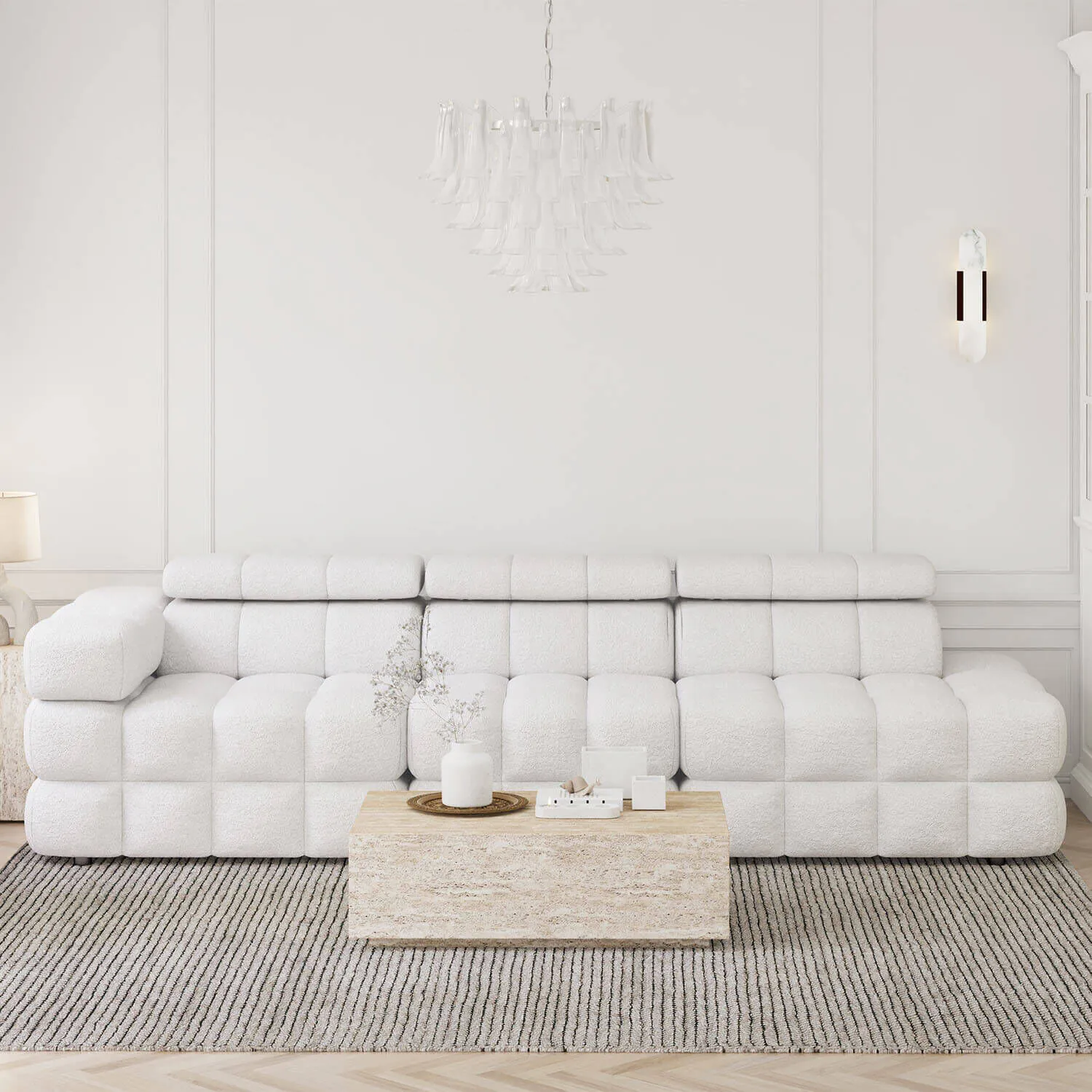 Soffa 3-sits 288cm Vit Boucle Armstöd Vänster - Paris