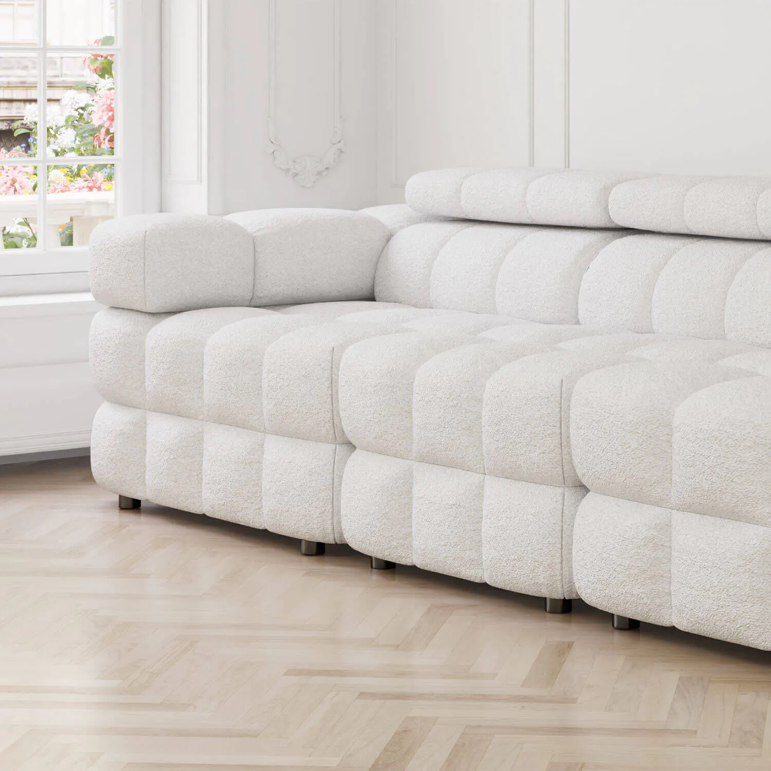 Soffa 3-sits 288cm Vit Boucle Armstöd Vänster - Paris