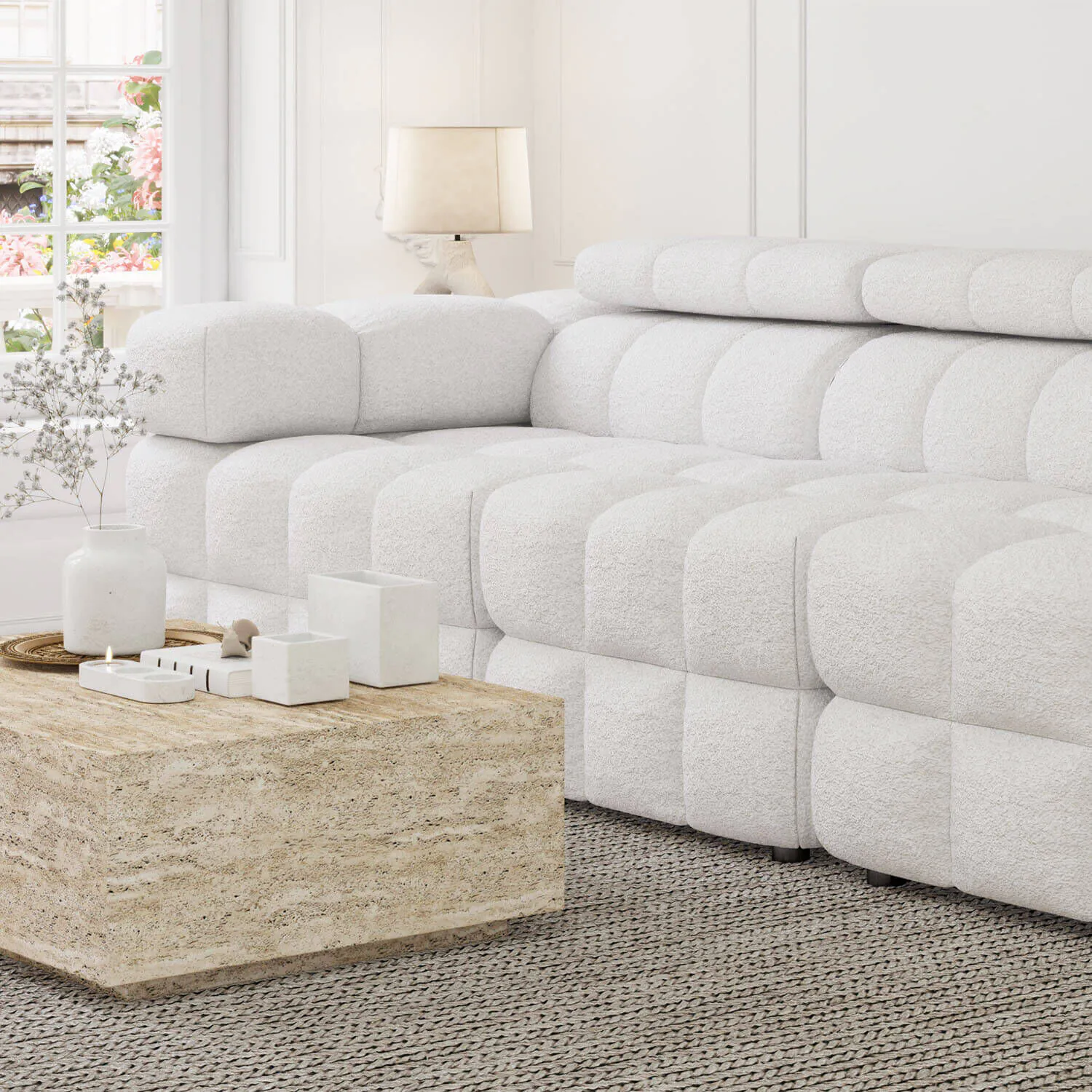 Soffa 3-sits 288cm Vit Boucle Armstöd Vänster - Paris