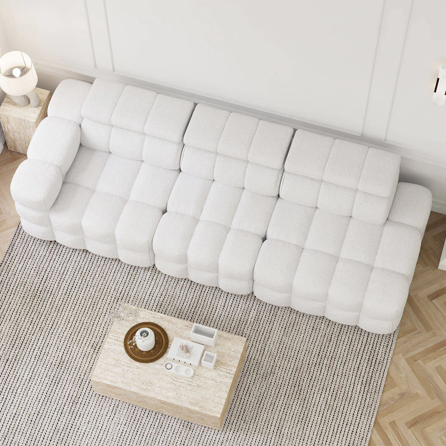 Soffa 3-sits 288cm Vit Boucle Armstöd Vänster - Paris