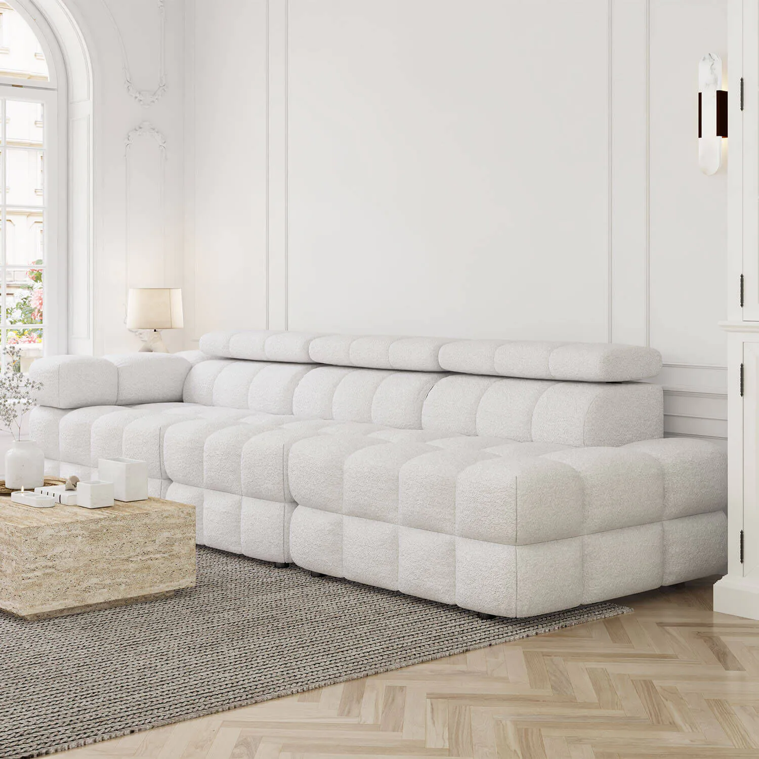 Soffa 3-sits 288cm Vit Boucle Armstöd Vänster - Paris