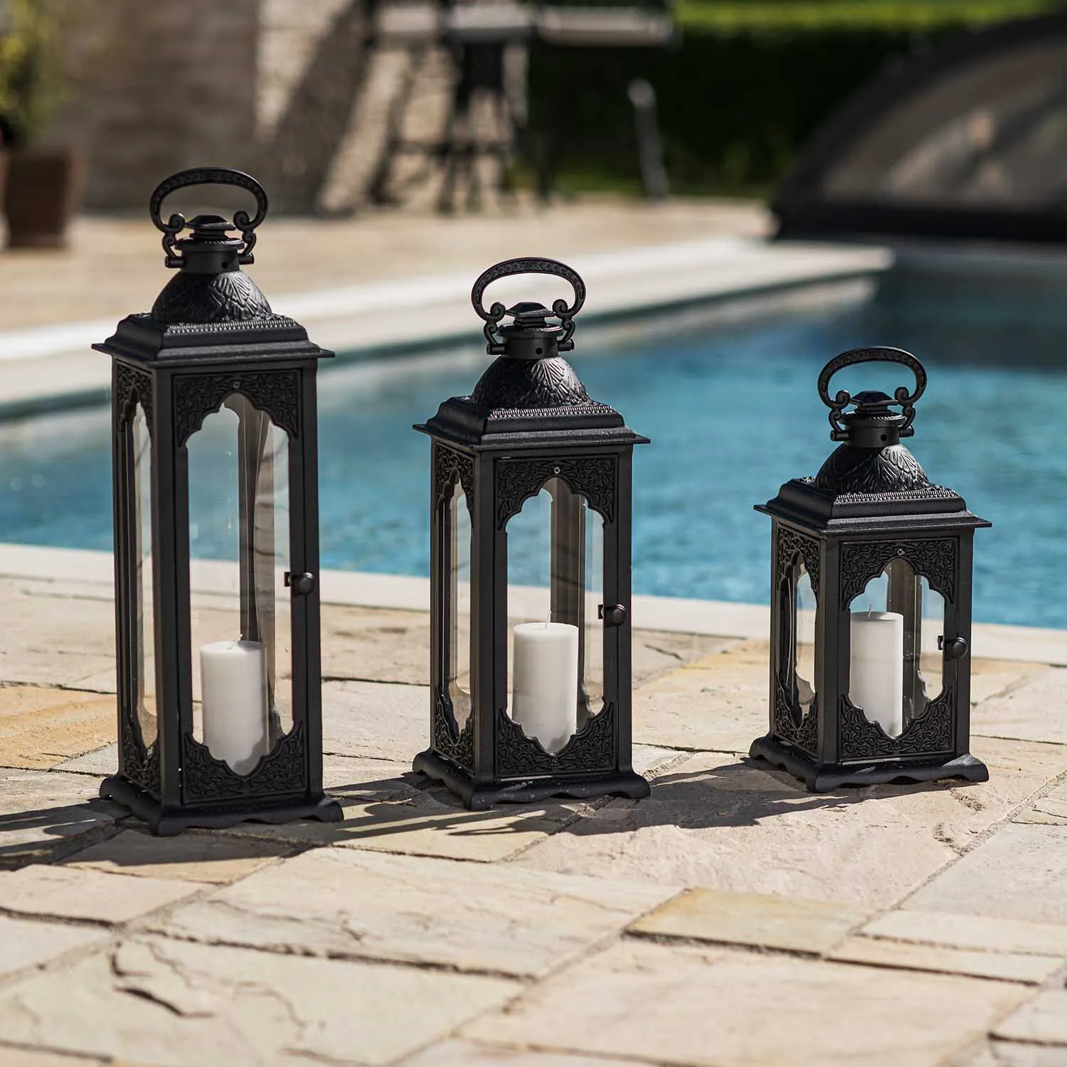 Ljuslyktor utomhus svart 3-pack Portofino