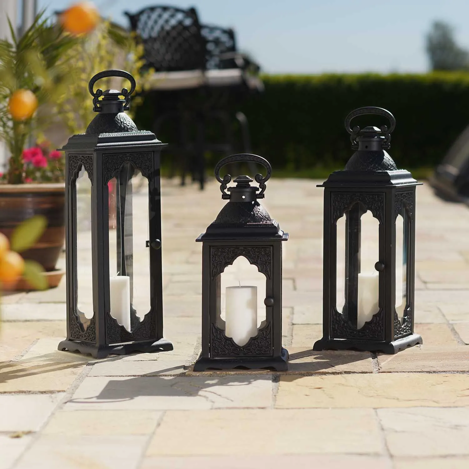 Ljuslyktor utomhus svart 3-pack Portofino