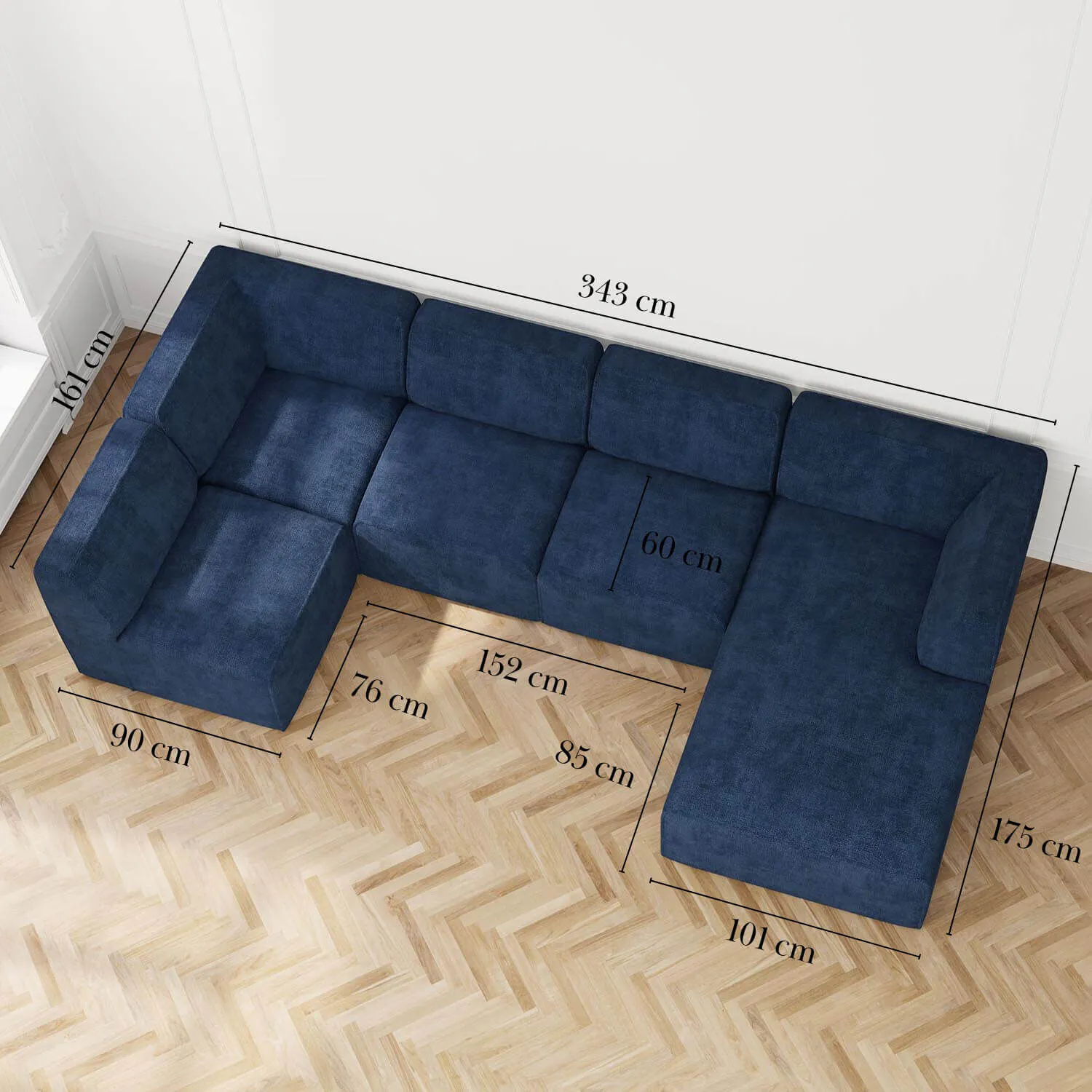 U-modulsoffa Höger 343cm Blå - London