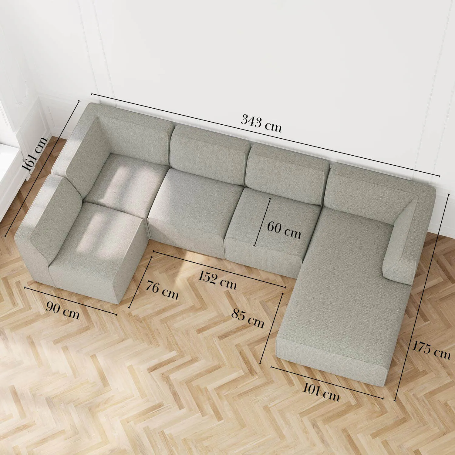 U-modulsoffa Höger 343cm Grå - London
