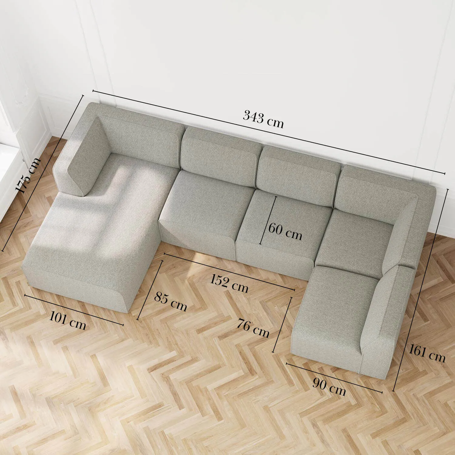U-modulsoffa Vänster 343cm Grå - London