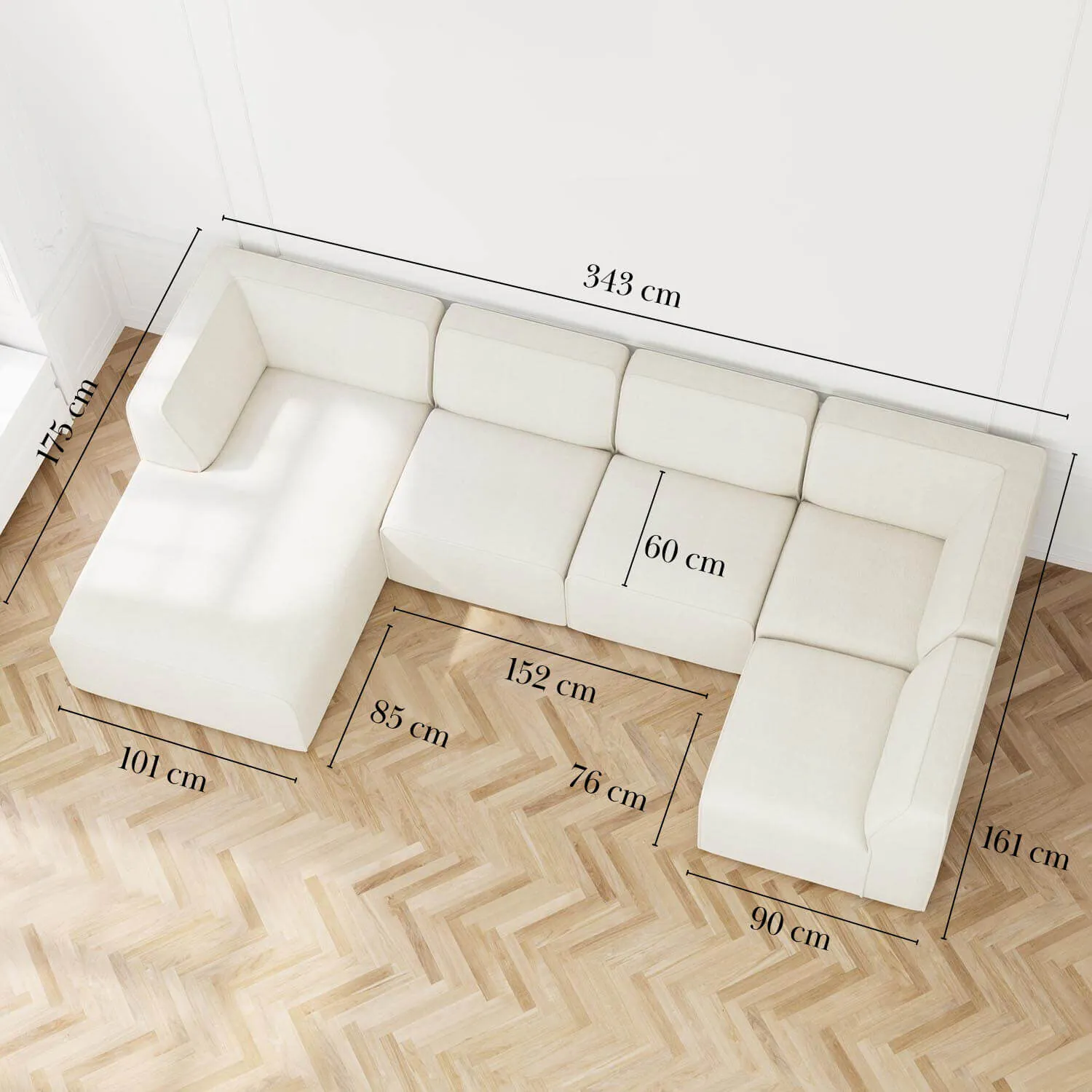 U-modulsoffa Vänster 343cm Vit - London