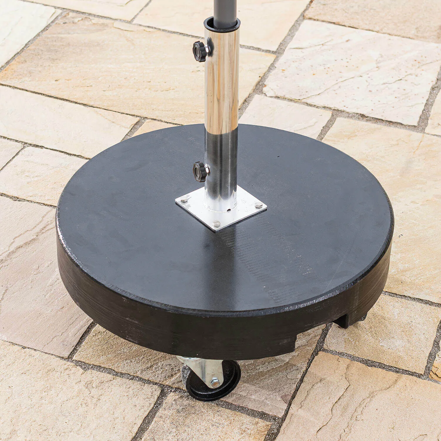 Parasoll Ø330cm Randigt med fot - Santorini