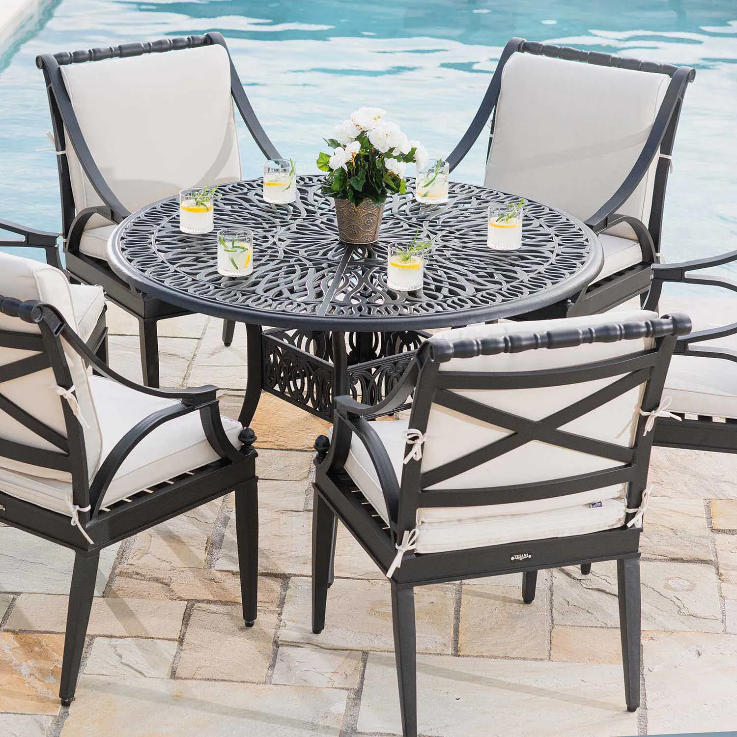 Rund Matgrupp Utomhus 6 stolar Svart Aluminium - Amalfi Ø120cm