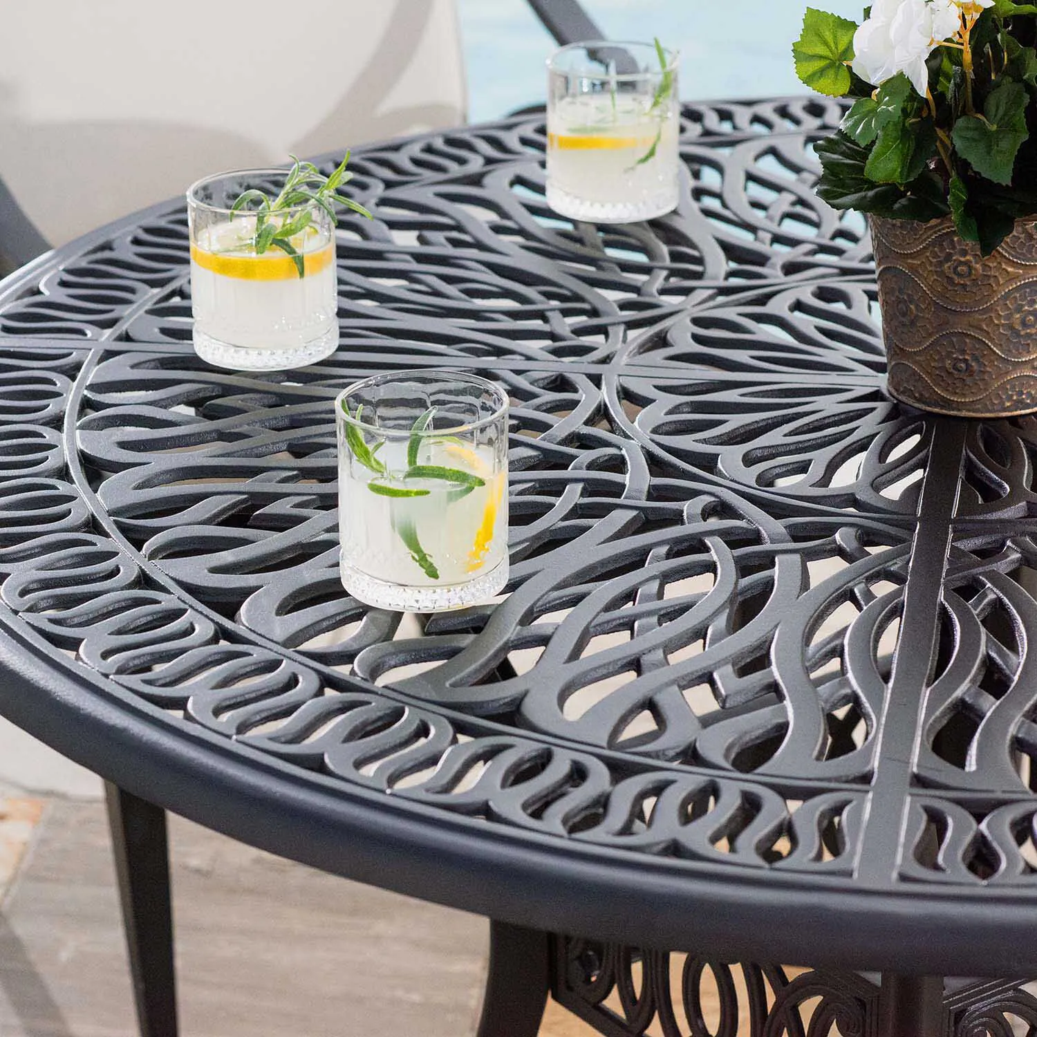 Rund Matgrupp Utomhus 6 stolar Svart Aluminium - Amalfi Ø120cm