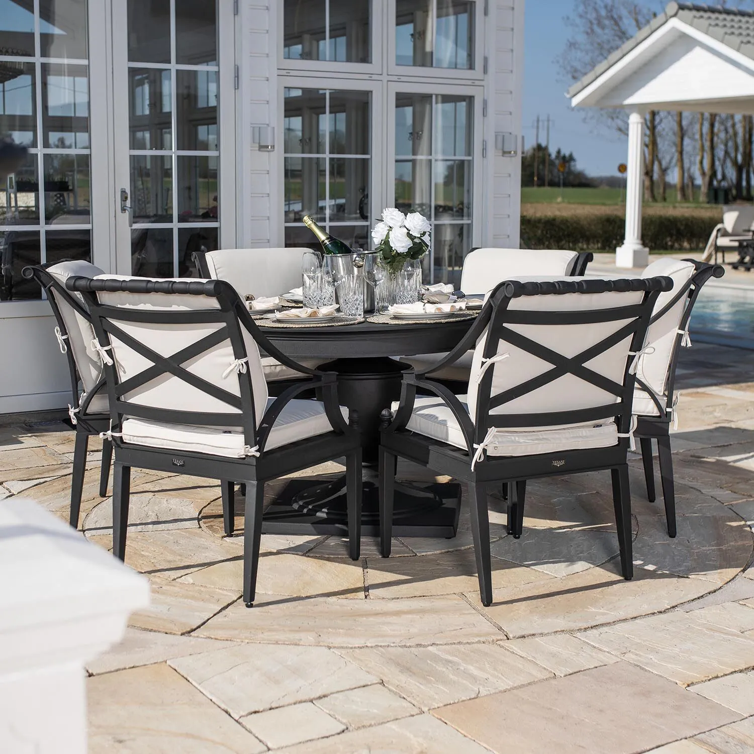 Rund Matgrupp Utomhus 6 stolar Svart Aluminium - Napoli Ø122cm