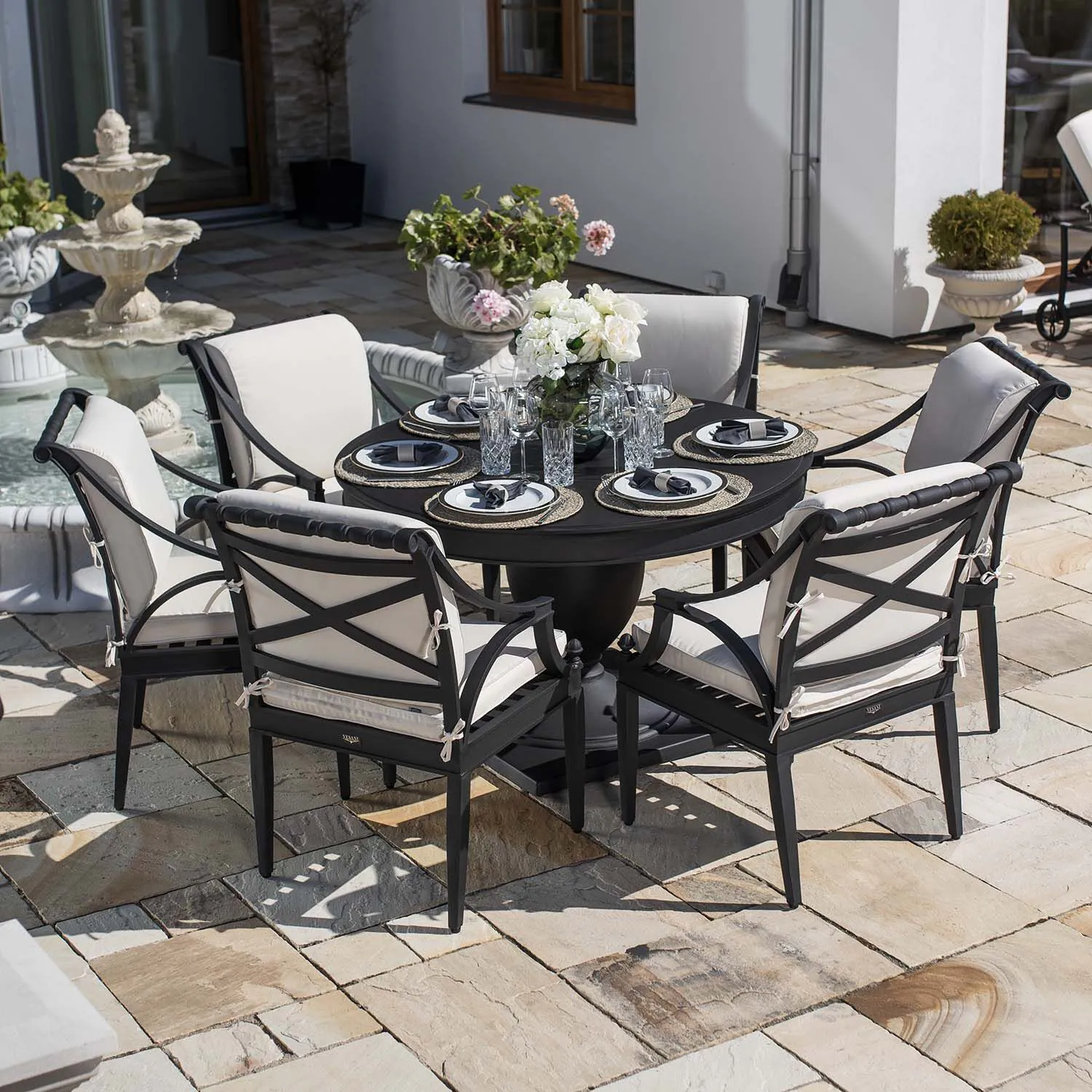 Rund Matgrupp Utomhus 6 stolar Svart Aluminium - Napoli Ø122cm