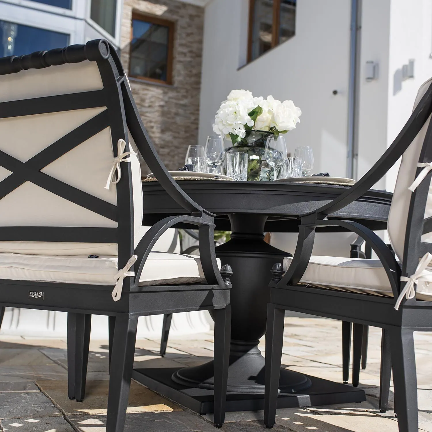 Rund Matgrupp Utomhus 6 stolar Svart Aluminium - Napoli Ø122cm