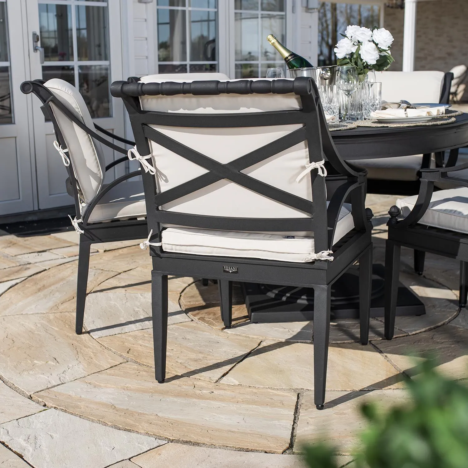 Rund Matgrupp Utomhus 6 stolar Svart Aluminium - Napoli Ø122cm