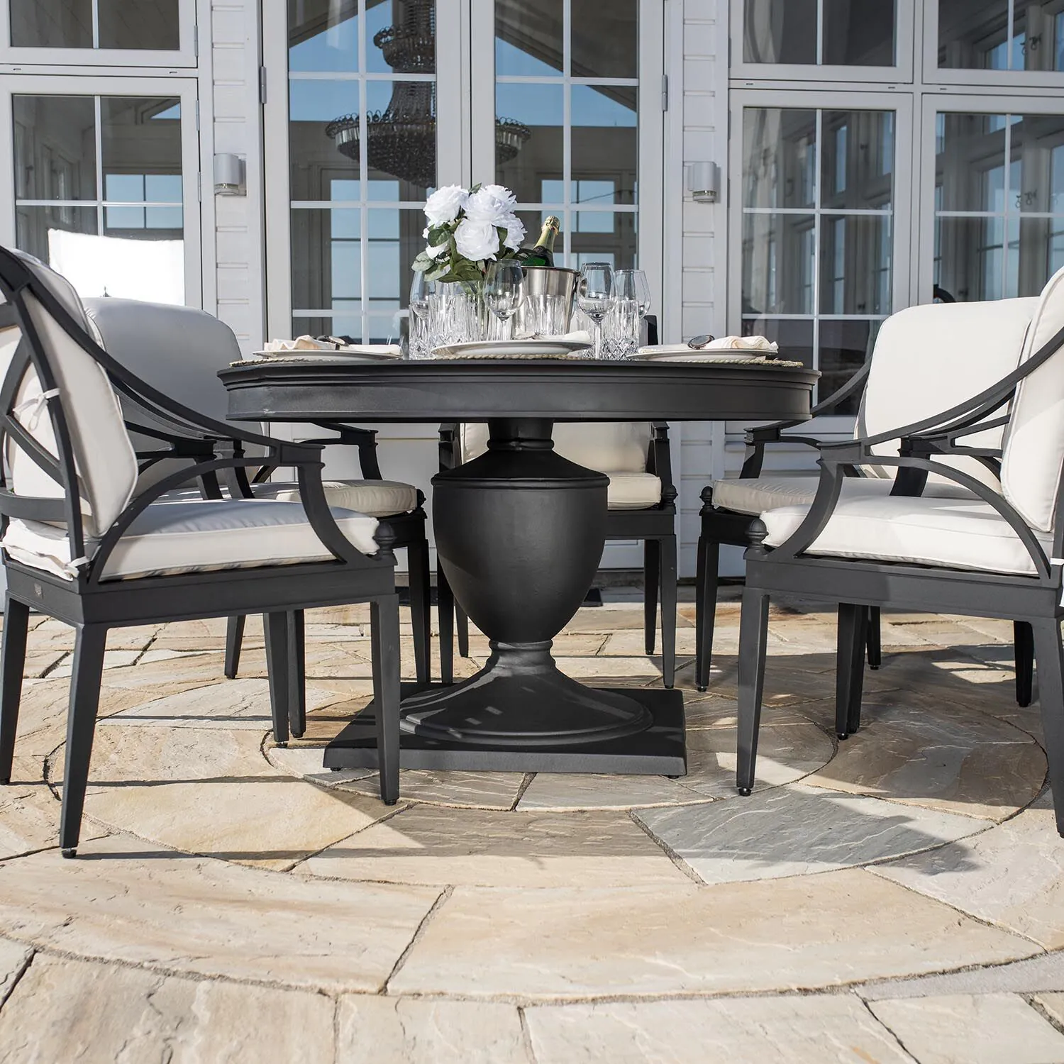 Rund Matgrupp Utomhus 6 stolar Svart Aluminium - Napoli Ø122cm