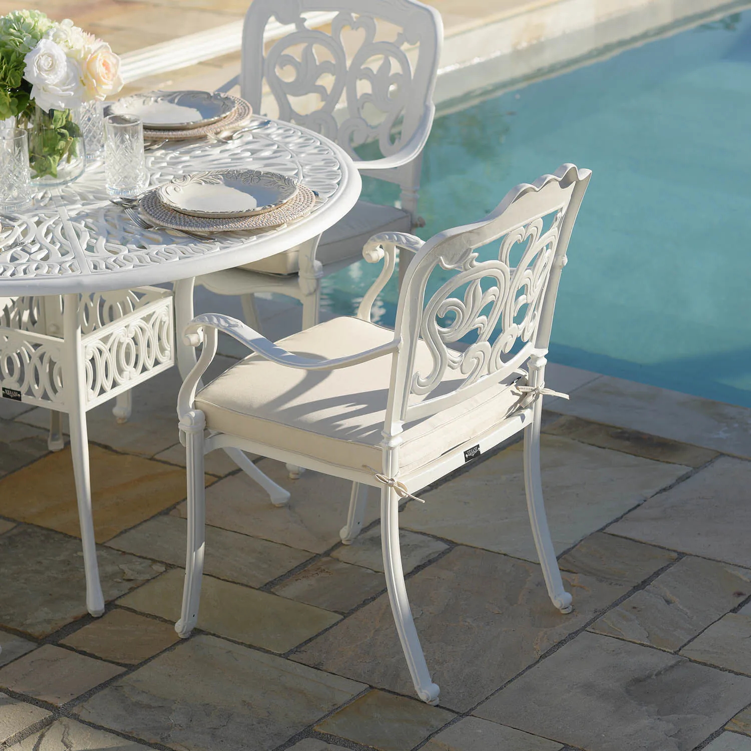 Rund Matgrupp Utomhus 4 stolar Vit Aluminium - Toscana Ø120cm