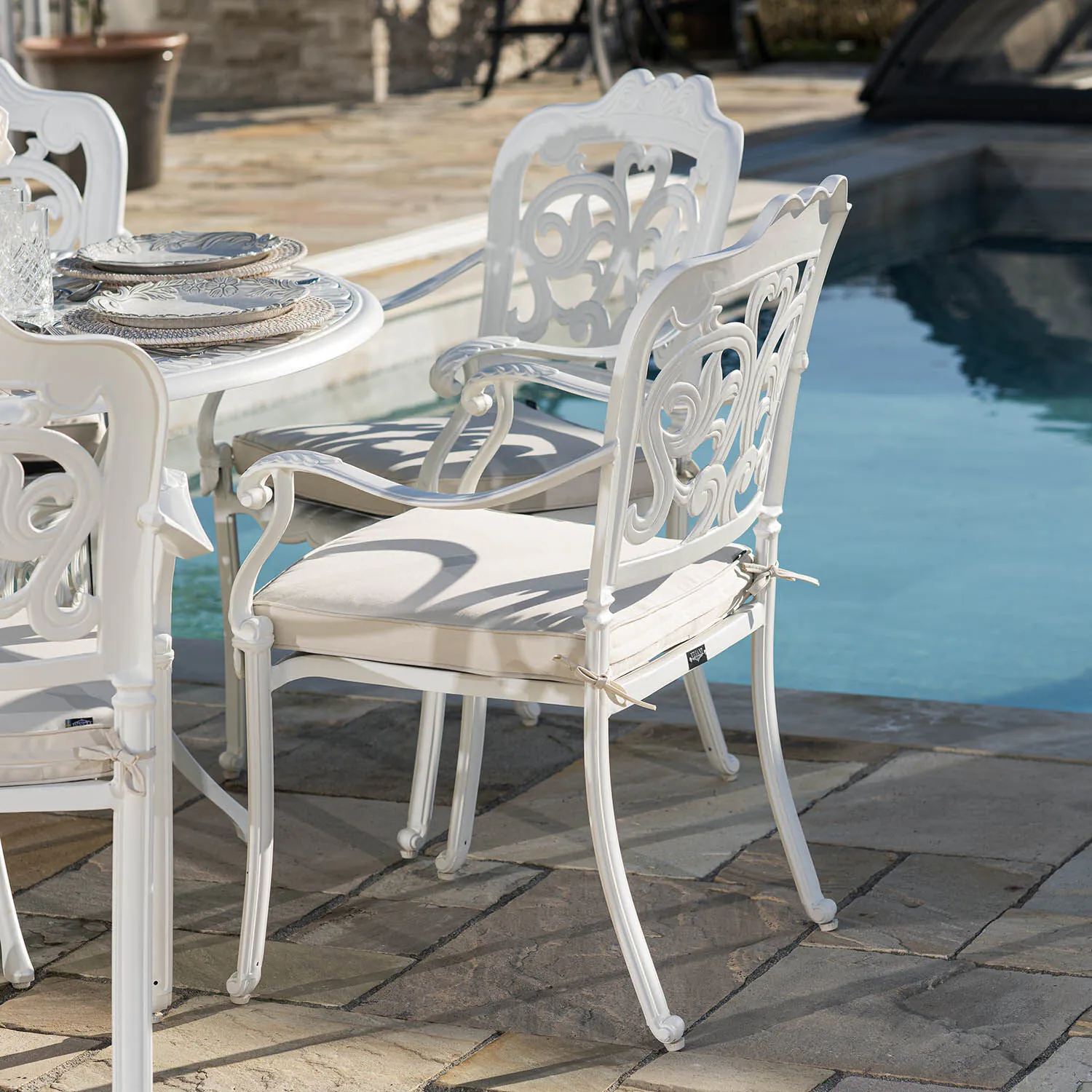 Rund Matgrupp Utomhus 4 stolar Vit Aluminium - Toscana Ø120cm