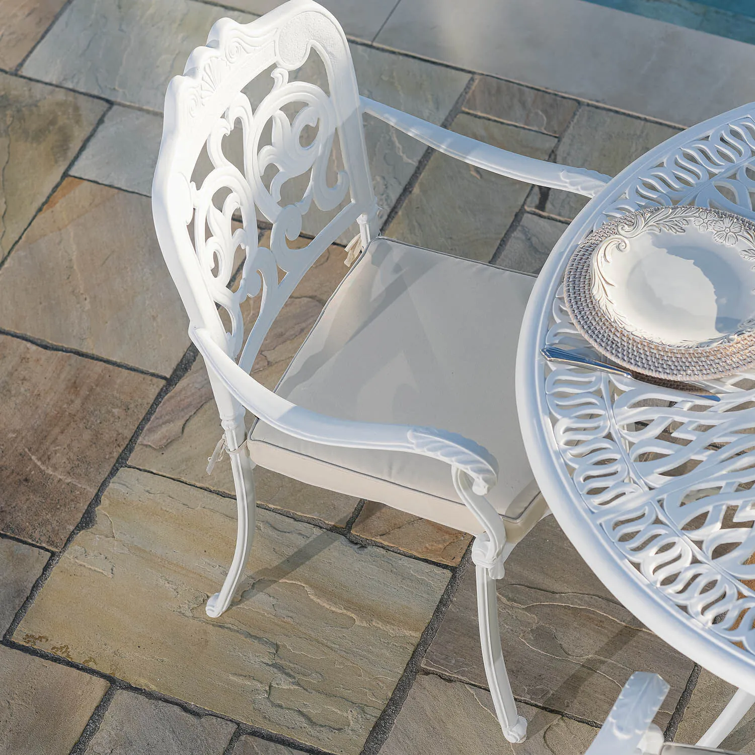 Rund Matgrupp Utomhus 4 stolar Vit Aluminium - Toscana Ø120cm