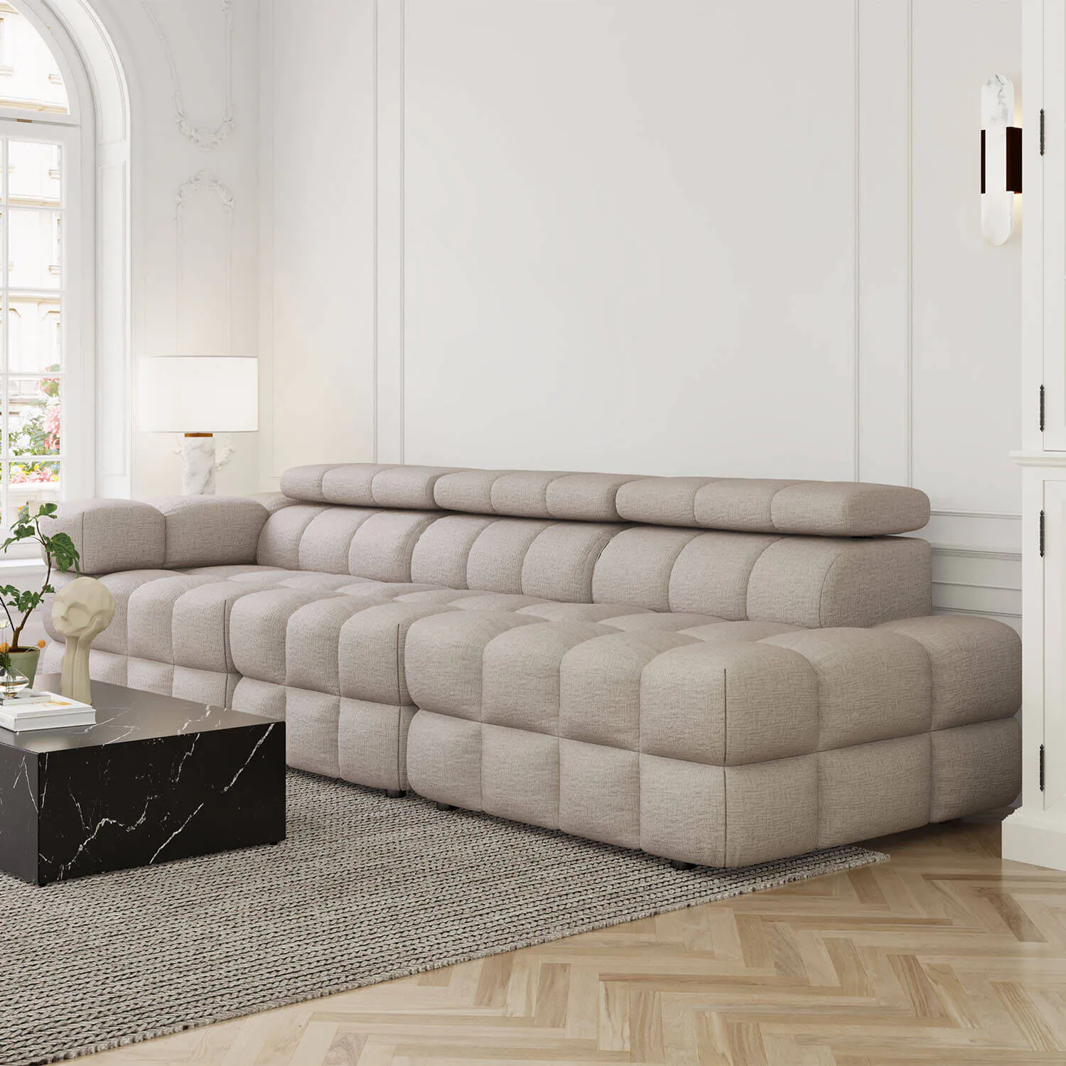 Soffa 3-sits 288cm Sand Armstöd Vänster - Paris
