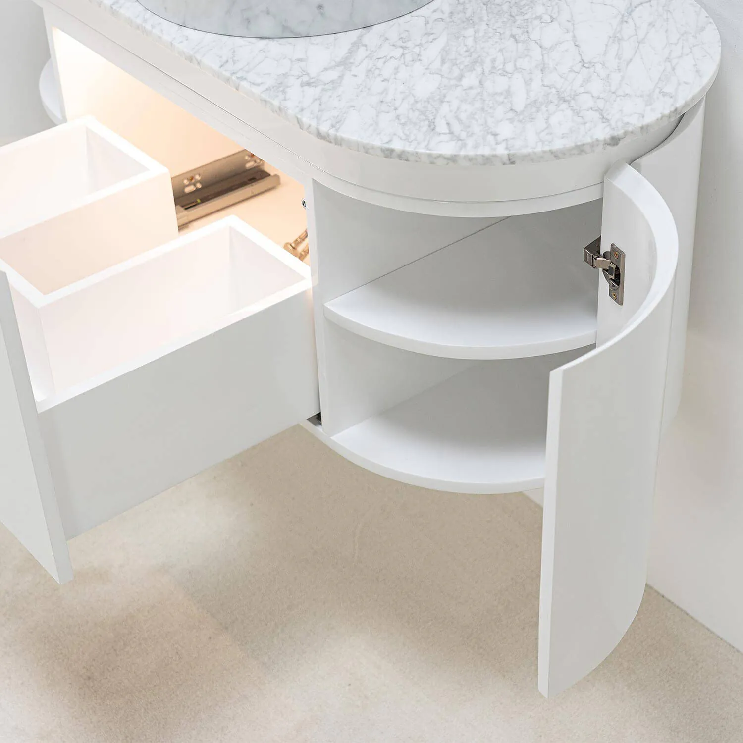 Badrumskommod Vit 100cm Vit Marmor Fristående Handfat - Sandhamn
