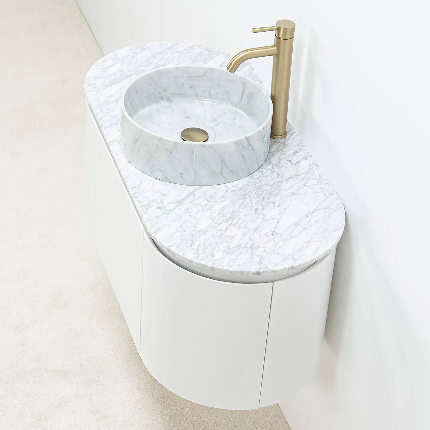 Badrumskommod Vit 100cm Vit Marmor Fristående Handfat - Sandhamn
